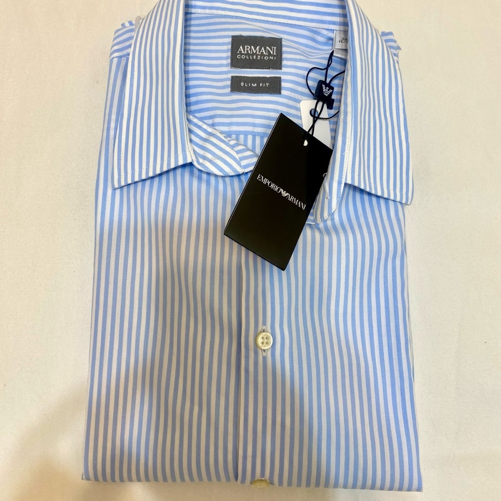 Armani Collezioni Light Blue and White Striped Dress Shirt